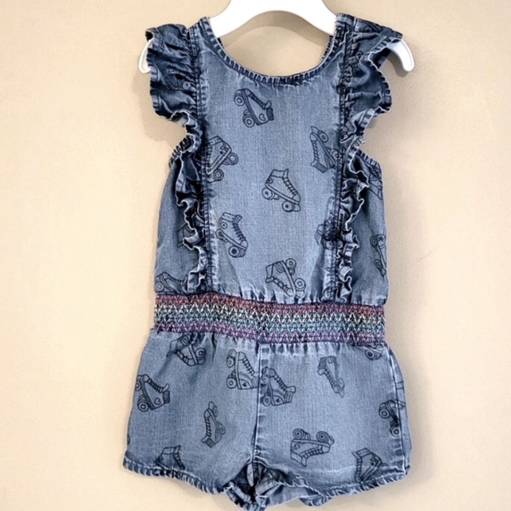 Rollerskate print denim short romper